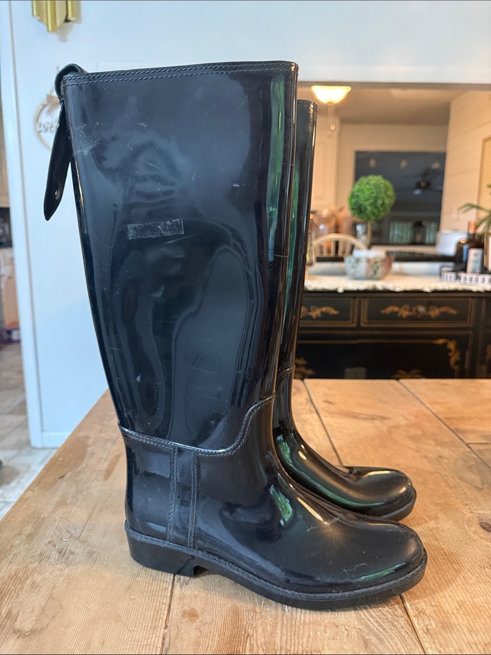 Coach Black Glossy Tall Rain Boots